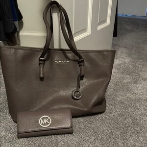 Michael Kors Dark Brown Tote and Wallet Set